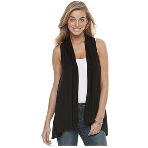Apt. 9 Black Sleeveless Open Cardigan Flyaway Vest Size Large